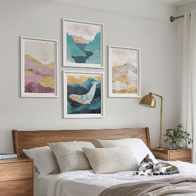 Set of 4 wall art pieces Abstract mountains sun