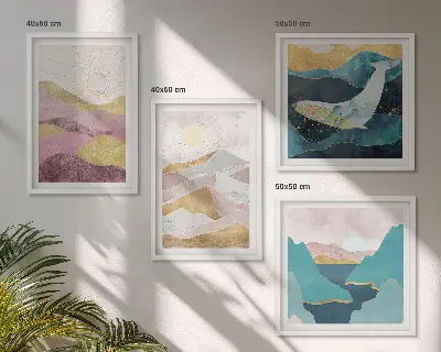 Abstract mountains and sun wall art set of 4 pieces