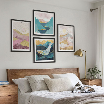 Set of 4 wall art pieces Abstract mountains sun