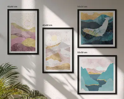 Abstract mountains and sun wall art set of 4 pieces
