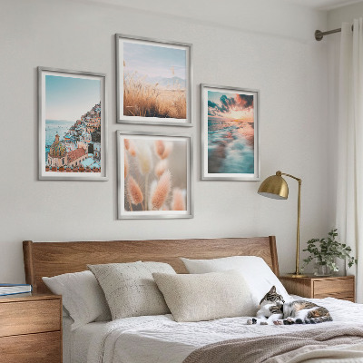 Multi-piece wall decor set Sea sunset houses flowers
