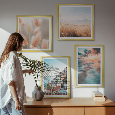 Multi-piece wall decor set Sea sunset houses flowers