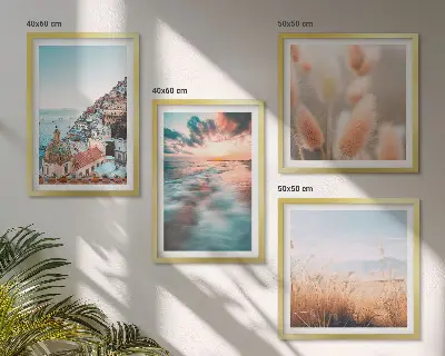 Multi-piece wall decor set featuring a seaside sunset with houses and flowers