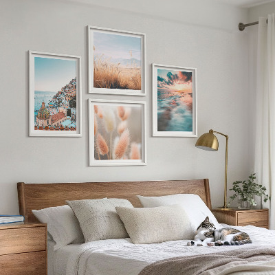 Multi-piece wall decor set Sea sunset houses flowers