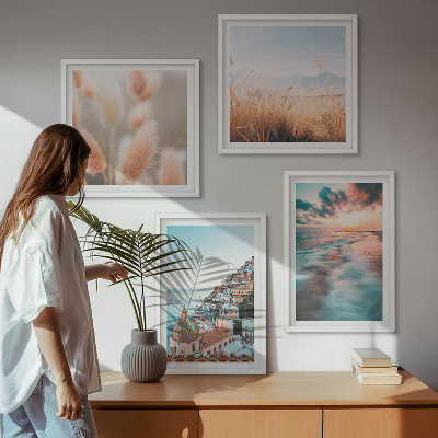Multi-piece wall decor set Sea sunset houses flowers