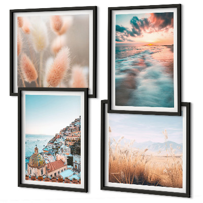 Multi-piece wall decor set Sea sunset houses flowers
