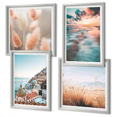 Multi-piece wall decor set Sea sunset houses flowers