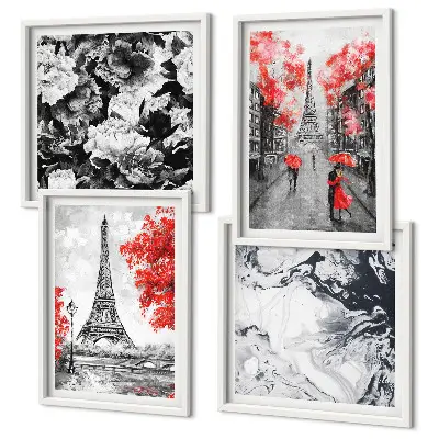 Eiffel Tower wall art set set of 4 gray paintings