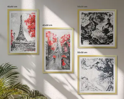 Eiffel Tower wall art set set of 4 gray paintings
