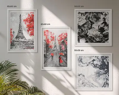 Eiffel Tower wall art set set of 4 gray paintings