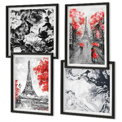 Eiffel Tower wall art set set of 4 gray paintings