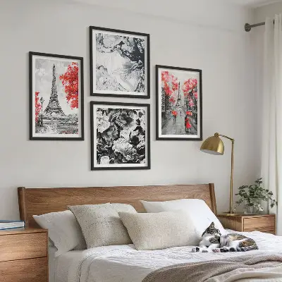Eiffel Tower wall art set set of 4 gray paintings