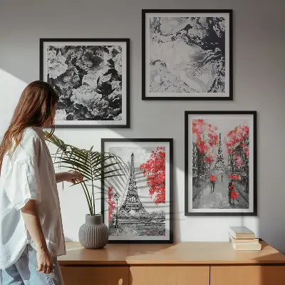 Eiffel Tower wall art set set of 4 gray paintings