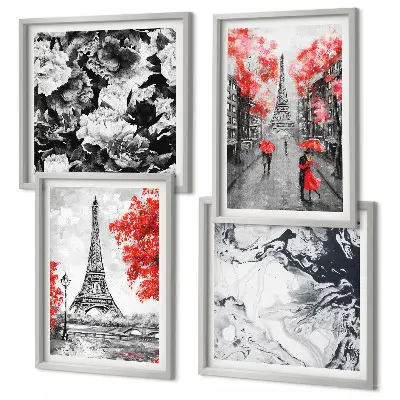 Eiffel Tower wall art set set of 4 gray paintings