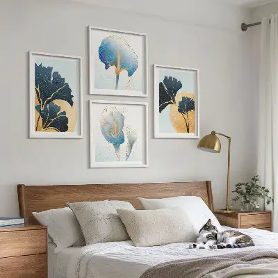 Multi-piece wall decor set featuring a Frida Kahlo inspired portrait with lemons and wine