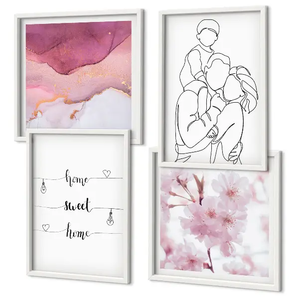 Minimalist flower family wall art set of 4 pieces