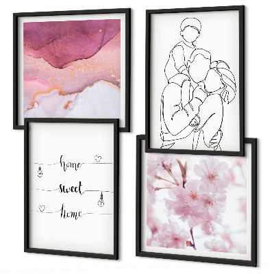 Set of 4 wall art pieces Flowers family minimalist