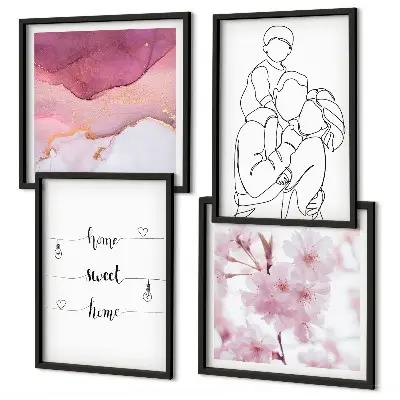 Minimalist flower family wall art set of 4 pieces