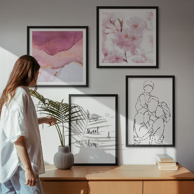 Set of 4 wall art pieces Flowers family minimalist
