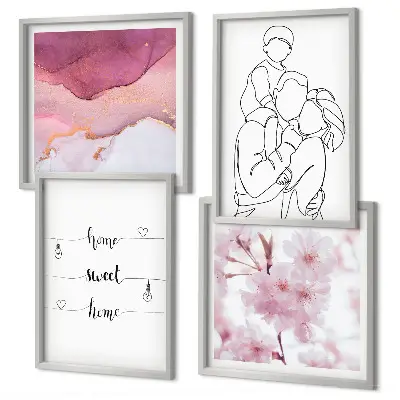 Minimalist flower family wall art set of 4 pieces