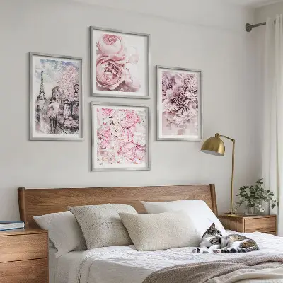 Multi-piece wall decor set romantic pink floral landscape