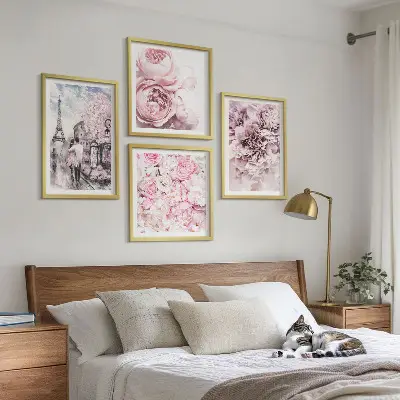 Multi-piece wall decor set romantic pink floral landscape