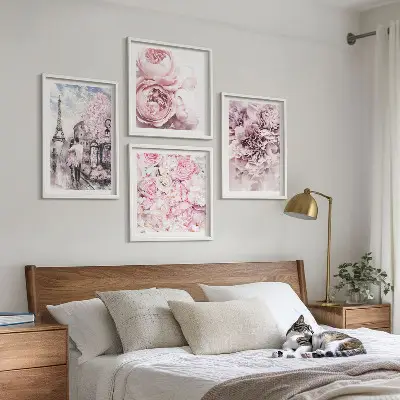 Multi-piece wall decor set romantic pink floral landscape
