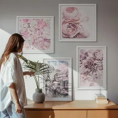 Multi-piece wall decor set romantic pink floral landscape