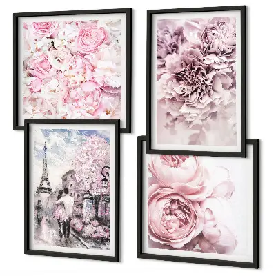 Multi-piece wall decor set romantic pink floral landscape