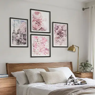 Multi-piece wall decor set romantic pink floral landscape