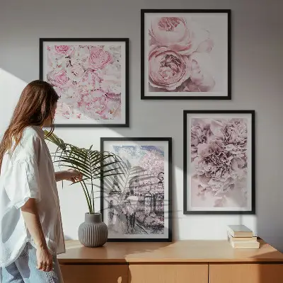 Multi-piece wall decor set romantic pink floral landscape