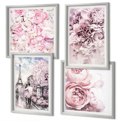 Multi-piece wall decor set romantic pink floral landscape