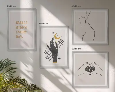 Minimalist boho wall art set illustrations