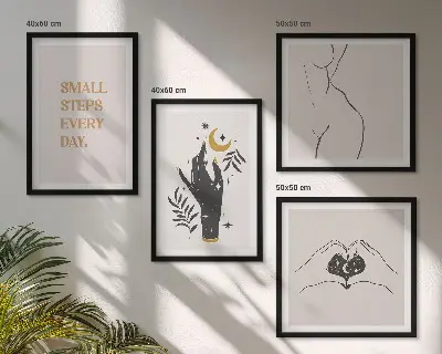 Minimalist boho wall art set illustrations