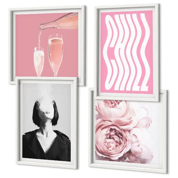 Stylish portrait with champagne wall art set of 4 pieces