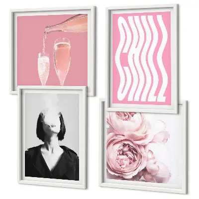 Stylish portrait with champagne wall art set of 4 pieces