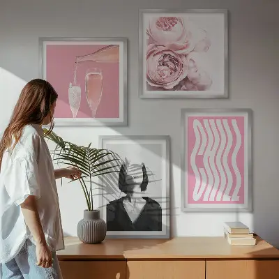 Stylish portrait with champagne wall art set of 4 pieces