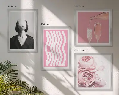 Stylish portrait with champagne wall art set of 4 pieces