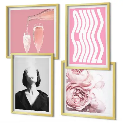 Stylish portrait with champagne wall art set of 4 pieces