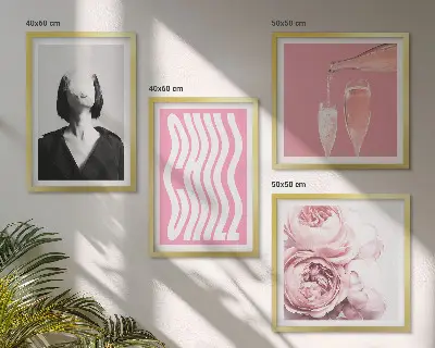 Stylish portrait with champagne wall art set of 4 pieces