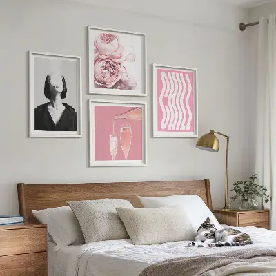 Stylish portrait with champagne wall art set of 4 pieces