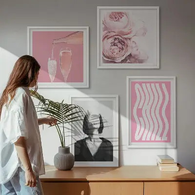 Stylish portrait with champagne wall art set of 4 pieces