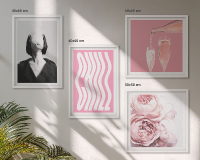 Set of 4 wall art pieces Stylish portrait with champagne