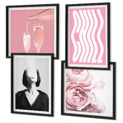 Stylish portrait with champagne wall art set of 4 pieces
