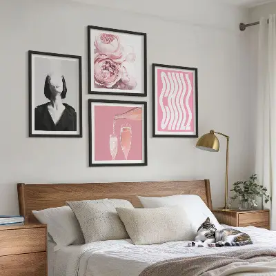 Stylish portrait with champagne wall art set of 4 pieces