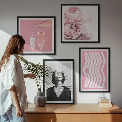 Stylish portrait with champagne wall art set of 4 pieces