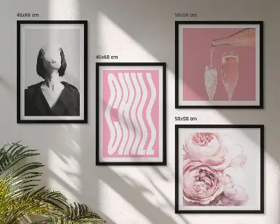 Stylish portrait with champagne wall art set of 4 pieces