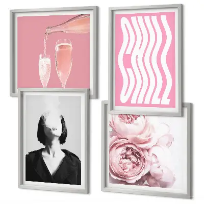 Stylish portrait with champagne wall art set of 4 pieces