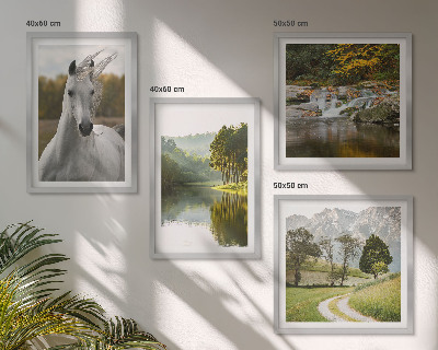 Set of 4 wall art pieces White horses river nature
