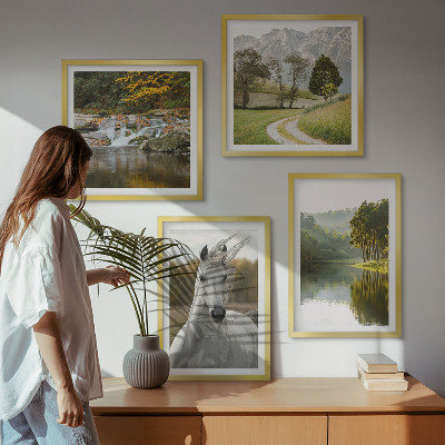 Set of 4 wall art pieces White horses river nature